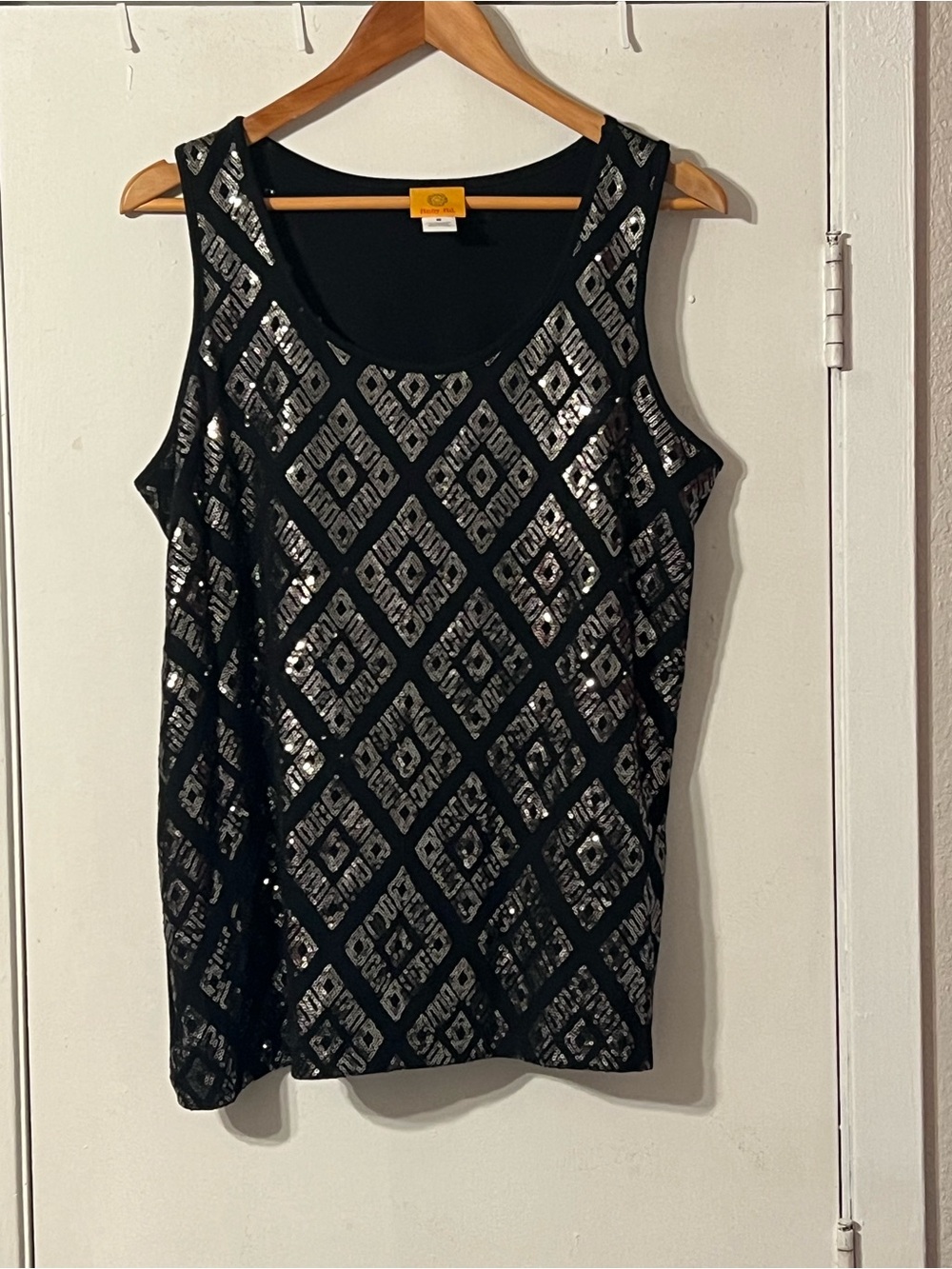Ruby Rd. Black Tank Top with Silver Sequin Diamond Pattern